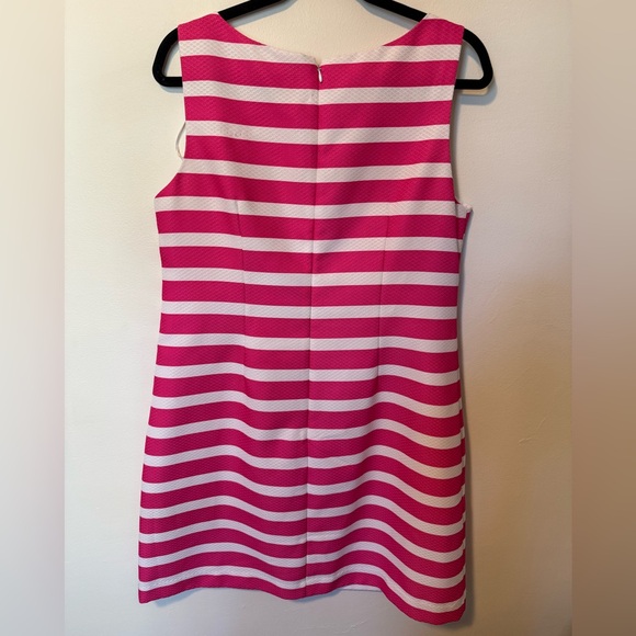 Jessica Howard Pink /White Striped Crochet Front Sleeveless Shift Dress - $99 - Picture 4 of 5
